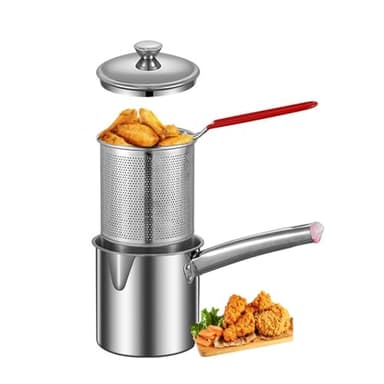Exogio Mini Friteuse Marmite En Acier Inoxydable, Tempura Friteuse à frites, petite marmite à frites avec panier à frire, cuisinière, paniers polyvalents friteuse pour poulet, poisson, BBQ