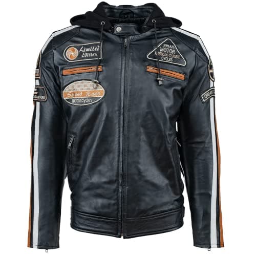 Urban Leather Blouson moto homme cuir 58 HOMMES’ | Veste moto homologuée en cuir d’agneau | Protections homologuées CE amovibles pour le dos, les épaules et les coudes | Noir | 42/XL