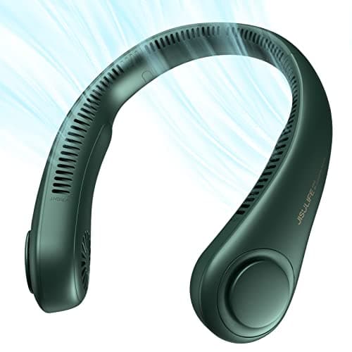 JISULIFE Ventilateur de Cou Portable, Ventilateur Mains Libres Sans Pale, Ventilateur Personnel Portable Fonctionnant Avec Une Batterie de 4000 mAh, Ventilateur USB, 3 Vitesses - Vert Foncé