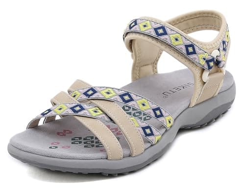 Meik Mangni Sandales Sport Femme Sandale de Randonnée d'été Sandales de Marche Légères à Bout Ouvert Chaussures de Trekking en Plein,Beige,Taille:39 EUÉtiquettes 40 EU