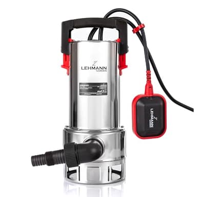 LEHMANN Pompe Immergée avec Flotteur Intégré pour Eaux Chargées et Pure, 1100 W, avec Moteur à Induction sans Balai, Débit 16500 l/h, Hauteur de Refoulement 10,5 m, Particules Ø35 mm