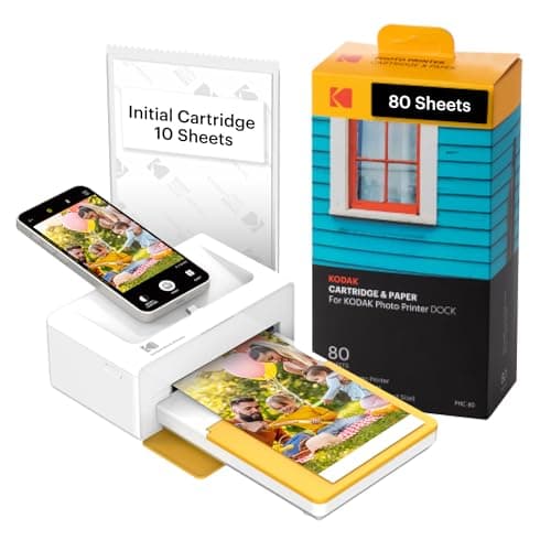 Kodak Dock Plus 4Pass Imprimante Photo (10x15cm) + Paquet avec 90 Papier Photo (10 Feuilles Initiales + Paquet de 80 Feuilles)