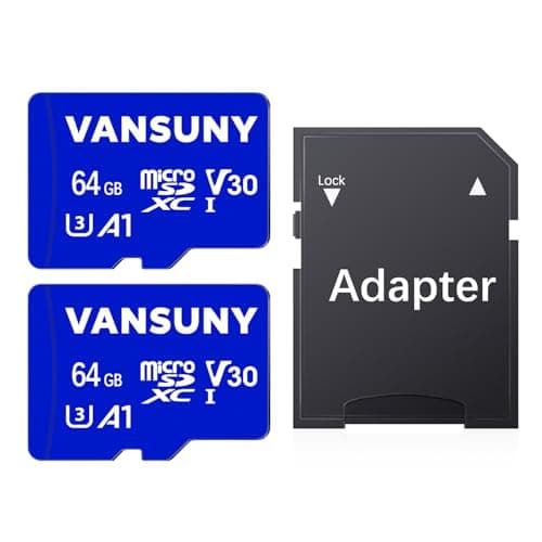 Vansuny Carte SD 64Go, Lot de 2 Micro SD + Adaptateur, Vitesse de Lecture Jusqu'à 90 Mo/s (A1, U1, C10, V10)