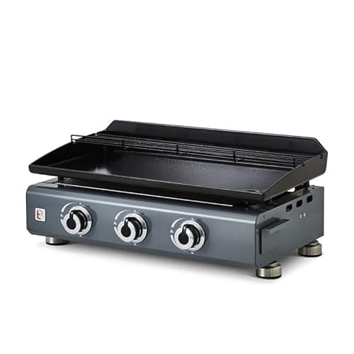 BRASERO - Plancha gaz Silvia II G 3 Feux Gun Metal Surface Cuisson 67 x 34 cm - 3 brûleurs - Plaque Fonte - Grille de réchauffement - Tiroir Graisse - Jusqu'à 10 convives - 7,5 KW