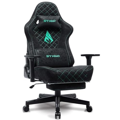 Symino Chaise Gaming Ergonomique et Fauteuil Gamer avec Repose-Pieds Télescopique Coussin à Ressorts, Support Lombaire et Hauteur Réglable 200kg (rétro Simili Cuir, Noir)