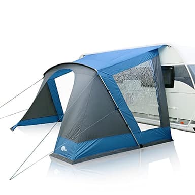 your GEAR Pare-soleil Sharki pour caravane - 2 tailles avec largeur de 330 ou 400 cm - Profondeur 250 cm - UPF 50+ - Auvent pour caravane ou camping-car avec armature en aluminium, 2 fenêtres