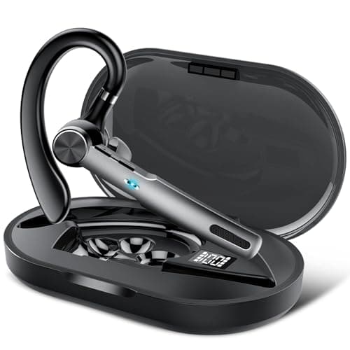Oreillette Bluetooth sans Fil, V5.3 Kit Main Libre Bluetooth Oreillette avec CVC8.0 Micro antibruit, 60H d'appel Casques sans fil avec Écran LED, IP7 Étanche pour Conduite/Affaires/Bureau, Noir