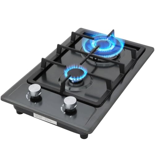 Plaque Gaz 2 Feux Inox, Plaque de Cuisson Gaz 2 feux Encastrable, Table Gaz 50cm, Convient pour le Gaz Naturel ou le Gaz Propane (Noir)