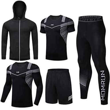 LucaSng 5 Pièces Ensemble Compression Homme Tenue Sport Fitness Vêtement de Sport avec Hoodies Vestes Shirt Compression Legging Collant Sport Short Running Jogging Cyclisme (Style n ° 16, L)