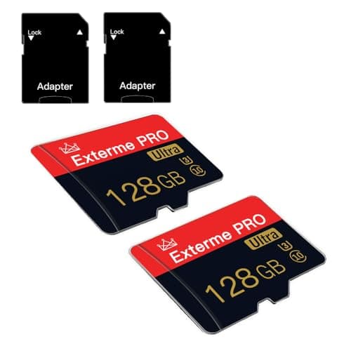 Lot de 2 cartes Micro SD 128 Go classe 10 avec adaptateur SD haute vitesse pour tablette, appareil photo, drone