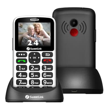 SweetLink S3 Plus 4G Téléphone Senior Portable,Téléphone Portable à Grosses Touches,2.4”, SOS, Batterie 1400mAh, Volume Fort, Chargement sur Socle, Radio FM, Lampe De Poche, Double SIM, Noir et Blanc