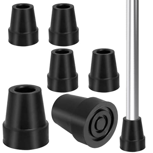 6 Pièces Embout Béquille Antidérapant 19 mm Embout Canne de Marche en Caoutchouc Stable Haute Intensité Embouts de Canne Remplacement avec Patin en Acier Pointes de Canne pour Béquilles Cannes(Noir)