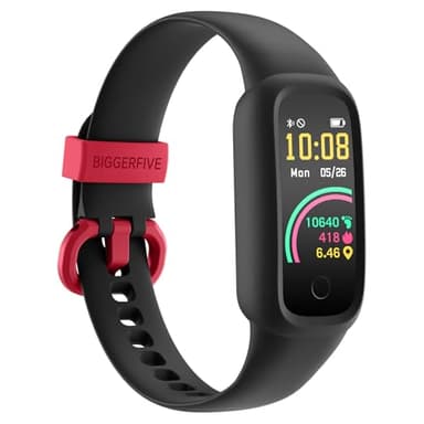 BIGGERFIVE Vigor 2 L Montre de Fitness pour Enfants de 5 à 15 Ans, Tracker d'activité, étanche IP68, podomètre, Moniteur de fréquence Cardiaque, Compteur de Pas de Calories pour Filles garçons, Noir