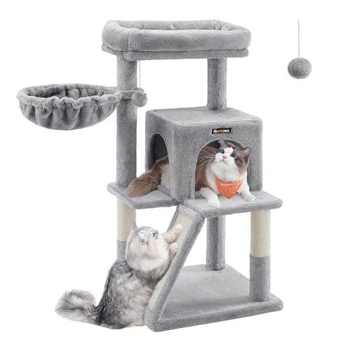 FEANDREA Arbre à Chat, Tour de Jeux, Grand Plate-Forme, Gris Clair PCT51W