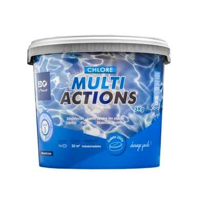 EDENEA EDG by AQUALUX International - Chlore Multi Actions Piscine - Multi Fonctions Action Longue Durée - Galets 250g - Seau 5 kg