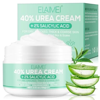 Crème à l'urée, crème pour les pieds à l'urée, crème à l'urée 40% avec 2% d'acide salicylique, Crème pour les pieds secs et craquelés, aloe vera, Hydrate, élimine les callosités et adoucit, 100 g