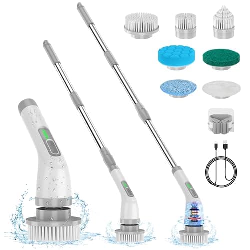 Épurateur électrique, Brosse de Nettoyage électrique 7 en 1, Nettoyage Puissant 420 TR/Min, épurateur de Salle de Bain 1,5 h Double Vitesse avec Bras d'extension pour Cuisine, Voiture, carrelage, Mur