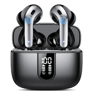 Ecouteurs Bluetooth sans Fil, Écouteurs Bluetooth 5.3, 50 Heures Contrôle Tactile, 4 ENC Appel Réduction Antibruit Mic, Basses Profondes, Ajustement Confortable, IPX7 Étanche Casque（Noir）