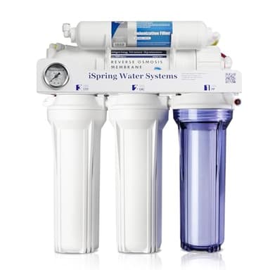 iSpring RCC1D Système RO/DI Sans Réservoir, Système de Filtre à Eau Par Osmose Inverse à Désionisation en 5 Étapes, Système de Filtre à Eau RO Sans Réservoir 150 GPD Pour Aquarium Avec Filtre à Eau DI