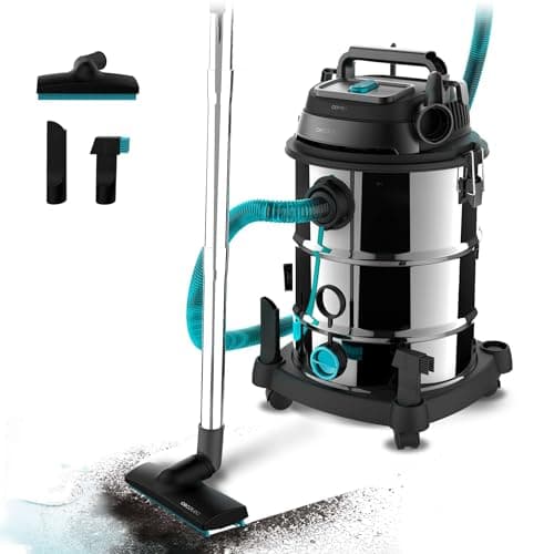 Cecotec Aspirateur pour Solides et Liquides de 30 L Conga Rockstar Wet & Dry Steel Pro. 1600 W, 23 kPa, Système de Drainage, Aspirateur et Souffleur, Structure Métallique, Roues, Rayon d'Action de 5m.