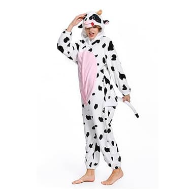 OLAOLA Combinaison Pyjama Femme Homme Animaux Costume Unisexe Adulte Onesie Halloween Cosplay Deguisement Kigurumi Pajamas Fête Vêtements de Nuit (M, Vache Rose)