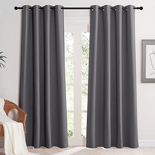 KGORGE Rideau Occultant - Rideaux Thermique Isolant Anti UV, Lot de 2 Rideaux Opaque Draperies Intérieurs Decoration pour Maison Chambre Fenetre avec Œillets, 140x220 cm, Gris Rideau