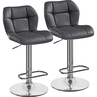 Yaheetech Lot de 2 Tabourets de Bar Réglables en Hauteur Modernes,Chaises de Bar en Similicuir et Métal,Tabouret Haut Capacité de Charge Maximale 136 kg,44 × 50,5 × 89 cm 2/Gris