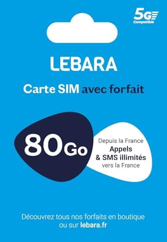 Carte SIM + Forfait Mobile 80Go en 5G avec appels et SMS illimités France