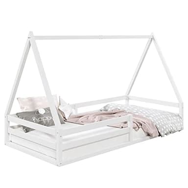 IDIMEX Lit cabane SILA 90x190 cm, lit Simple Enfant 1 Place Type Montessori, en pin Massif Blanc