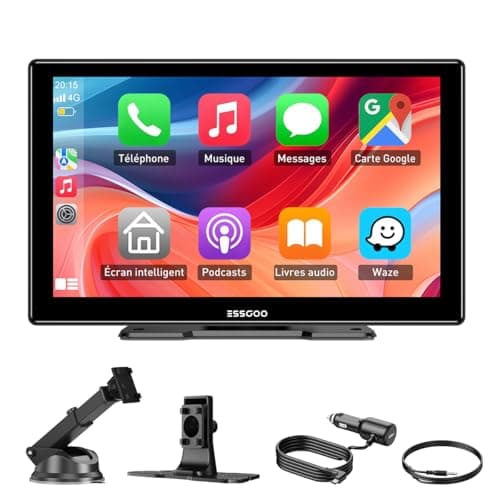 ESSGOO CarPlay Voiture 9 Pouces, Prend en Charge A-pple CarPlay sans Fil & Android Auto, Mirror Link, Appels Mains Libres Bluetooth, Siri & Assistant G-oogle – Adapté à Plusieurs Véhicules