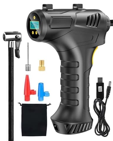 Rumicet 6000mAh Gonfleur Pneus Voiture avec Lumière LED et écran LCD Numérique, 150PSI Compresseur Voiture, Compresseur à Air Portatif 12V, Compresseur d'air Sans Fil pour Voiture, Moto, Vélo, Balle
