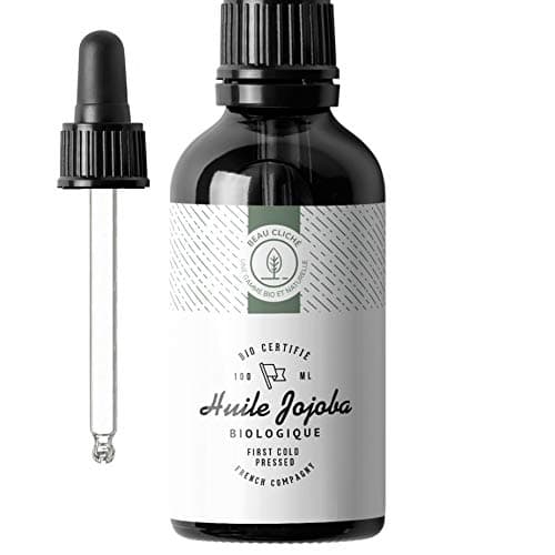100ml huile de Jojoba Bio, Pressée à froid, Pure - Soin 100% Naturel pour Peau, Cheveux, Barbe - Bouteille en verre - Embouteillée en France