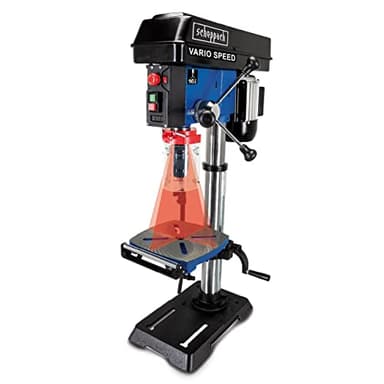 Scheppach Perceuse à colonne professionnelle DP18Vario | 550 W | Construction en fonte | Réglage de la vitesse en continu | Mandrin 16mm, laser, LED, extension de table inclus