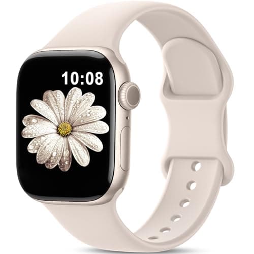 AMSKY Bracelet Sport en Silicone Compatible avec Bracelet Apple Watch Se 40mm 42mm 46mm 44mm 45mm 41mm 38mm, Doux Imperméable Femme Homme pour iWatch Serie 10 9 Se 8 7 6 5 4 3 2 1, Lumière Stellaire