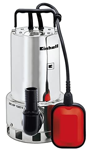 Einhell Pompe d’évacuation pour eaux chargées GC-DP 1020 N (1000 W, Profondeur d'immersion 5 m, Câble d‘alimentation 10 m, Corps en INOX, Livrée avec jeu d'adaptateurs universel)