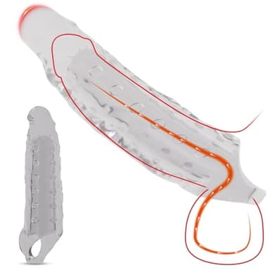 BDSMYEE Gaine de Pénis de 28 CM pour Homme, Extension du pénis avec Anneau Testiculaire Gaine Penien Réaliste Masturbateur Jouets Sexuels pour Couples (Transparent)