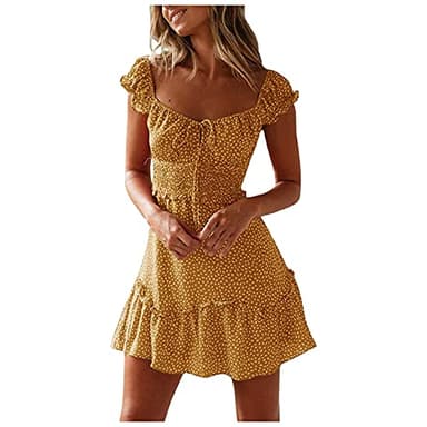 Générique Robe Chic Femme Polka Dot Robe d'été Sexy Mini Robe plissée à Manches d'été Robe à Encolure imprimée pour Femmes Robe pour Femmes Jupe Longue