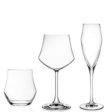 RCR EGO Service de verres de 18 pièces, composé de 6 flûtes, 6 verres à eau, 6 verres à vins, transparents, en cristal - Fabriqué en Italie
