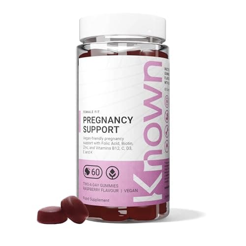 Gummies Known Soutien Grossesse – Multivitamines – 400µg Acide Folique – Pour la Santé Maternelle – Saveur Framboise – 60 Gummies Vegan, 1 Mois