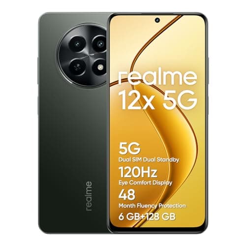 realme Smartphone 12X 5G, 6+128GB, Chipset Processeur 5G avec Finesse de Gravure de 6 nm, Appareil Photo I.A. de 50 MP, Batterie puissante de 5 000 mAh, Mode Écran Confort des Yeux 120 Hz, Noir