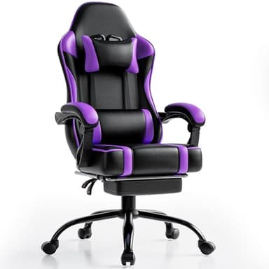 HOTOSYCH Chaise Gaming pour Adulte, Chaise de Bureau Ergonomique avec Dossier réglable, Fauteuil Gaming avec Appui-tête et Soutien Lombaire, Siege Gaming Rotatif avec Accoudoir (Coussin Plat, Violet)