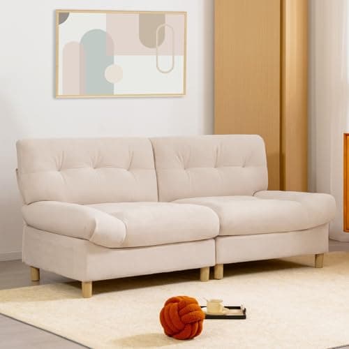 YEHTOKHOME Canapé 2 Places Canapé Rembourré Confortable avec Grands Coussins d'assise et Dossier pour Salon, Appartement, Chambre à Coucher (Beige)