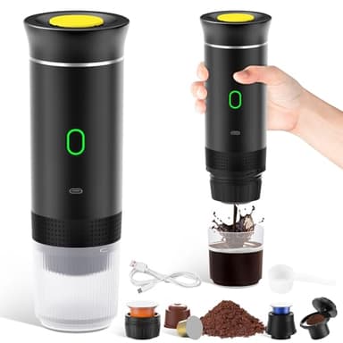 Niaetuto Cafetière Portable 3 en 1,Rechargeable Cafetière Portable de Voyage,12V Expresso Machine a Cafe pour Capsule,Café Moulu,pour Camping,Voyage,Bureau,Voiture,Maison (Noir)