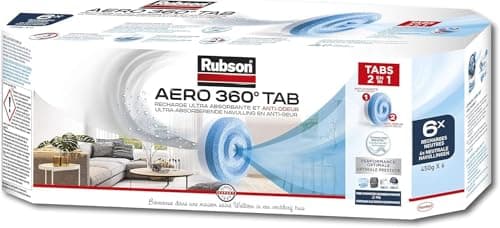 Rubson AERO 360° TAB, recharges en tabs neutres pour absorbeur d'humidité, ultra absorbantes et anti odeurs recharges pour déshumidificateurs AERO 360°, 6 x 450 g