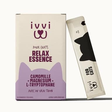 ivvi Relax Essence pour Chats – Crème à lécher Anti-Stress avec Camomille, L-tryptophane & magnésium – Soutien du Calme et du Bien-être – 30 x 15g – au Vrai Thon