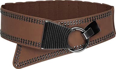 BlackButterfly Large Élastique Extensible Métal Clouté Crochet Boucle Ceinture (Marron foncé, XXL)