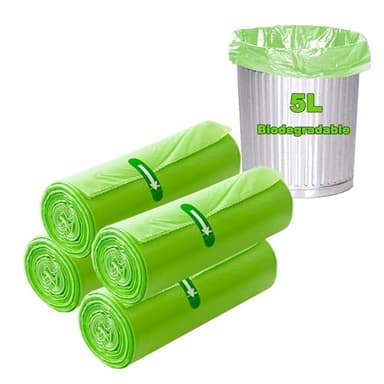 Lot de 80 sacs poubelle biodégradables de 5 L, sacs poubelle épais et compostables pour jardin, cuisine, bureau, maison, déchets pour animaux domestiques, vert, 40 x 45 cm