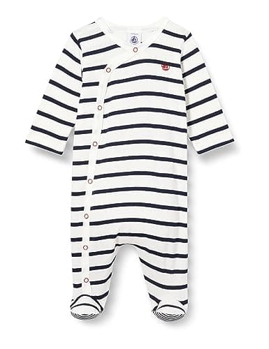 Petit Bateau Mixte Bébé A08ay Pyjama Dors Bien, Blanc Marshmallow / Bleu Smoking, 0-3 Mois EU