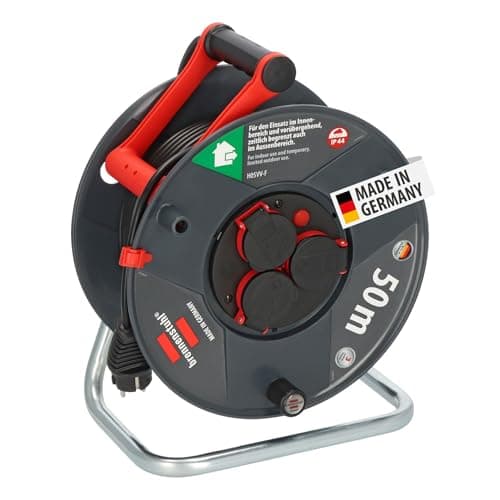 Brennenstuhl Garant V2 IP44 Enrouleur de câble extérieur 50 m (fabriqué en Allemagne, 3 prises de courant de sécurité avec protection de contact améliorée, plastique spécial)