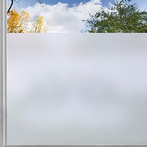 rabbitgoo Film Occultant Fenêtre, Film Fenetre Anti Regard 44.5x200cm avec Grille Facile à Couper, Sticker Electrostatique Vitre Dépoli Anti UV, Brise Vue Fenetre pour Salle de Bain Chambre Cuisine